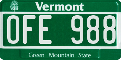 VT license plate OFE988