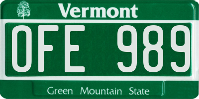 VT license plate OFE989