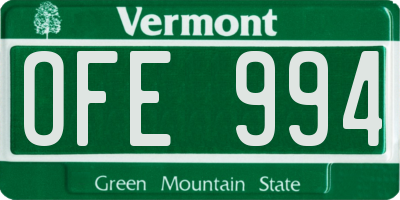 VT license plate OFE994