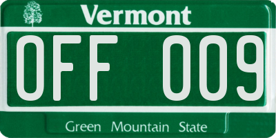 VT license plate OFF009