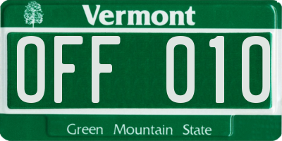 VT license plate OFF010