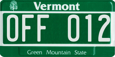 VT license plate OFF012