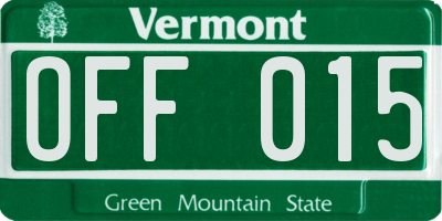 VT license plate OFF015