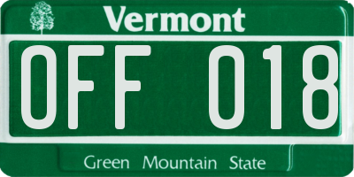 VT license plate OFF018