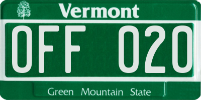 VT license plate OFF020