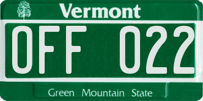 VT license plate OFF022