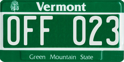 VT license plate OFF023