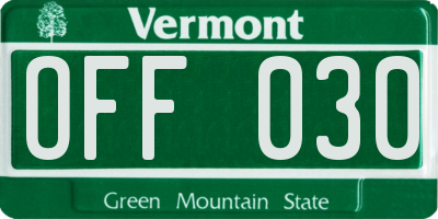 VT license plate OFF030