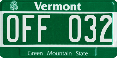 VT license plate OFF032