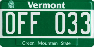 VT license plate OFF033