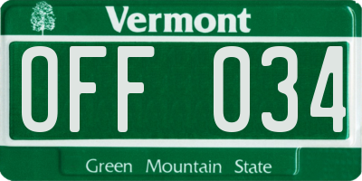 VT license plate OFF034