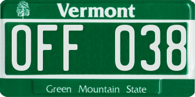 VT license plate OFF038