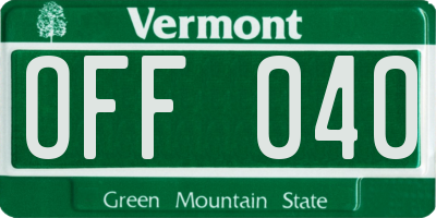 VT license plate OFF040