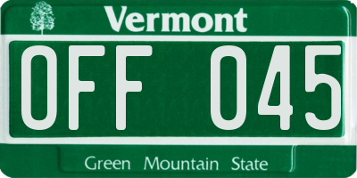 VT license plate OFF045