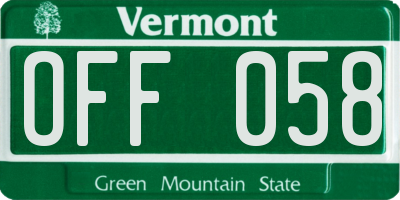 VT license plate OFF058