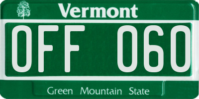 VT license plate OFF060