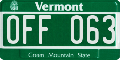 VT license plate OFF063