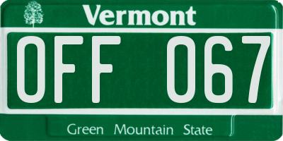 VT license plate OFF067