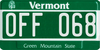 VT license plate OFF068