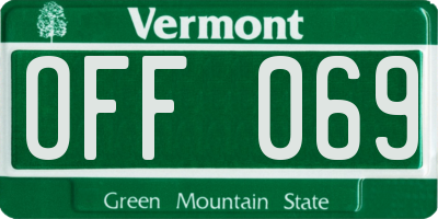VT license plate OFF069