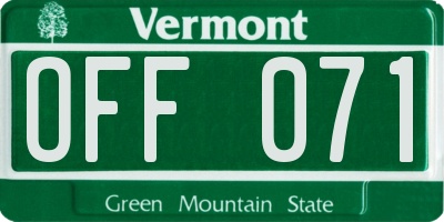 VT license plate OFF071