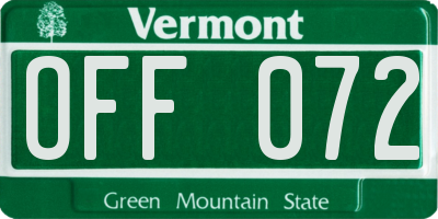 VT license plate OFF072