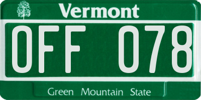 VT license plate OFF078