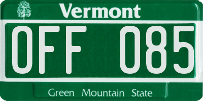 VT license plate OFF085