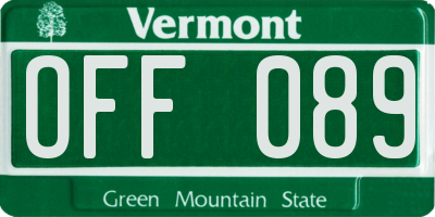 VT license plate OFF089