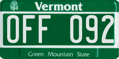 VT license plate OFF092