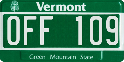 VT license plate OFF109