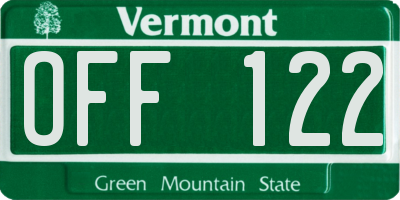 VT license plate OFF122