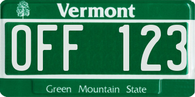 VT license plate OFF123