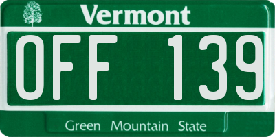 VT license plate OFF139