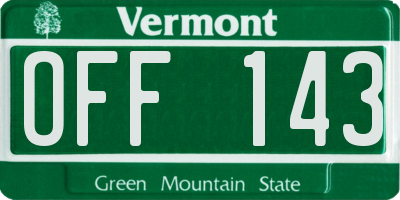 VT license plate OFF143