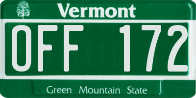 VT license plate OFF172