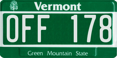 VT license plate OFF178