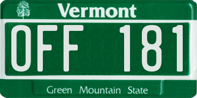 VT license plate OFF181