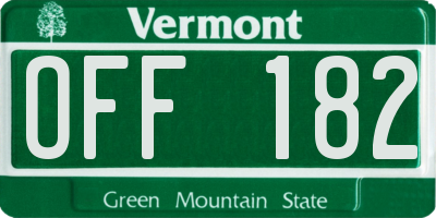 VT license plate OFF182