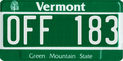 VT license plate OFF183