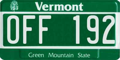 VT license plate OFF192