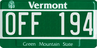 VT license plate OFF194