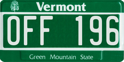 VT license plate OFF196