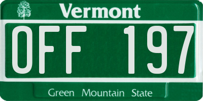 VT license plate OFF197