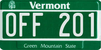 VT license plate OFF201