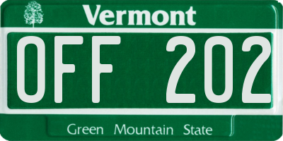 VT license plate OFF202