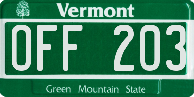 VT license plate OFF203
