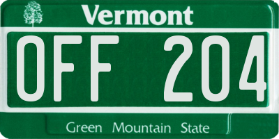VT license plate OFF204