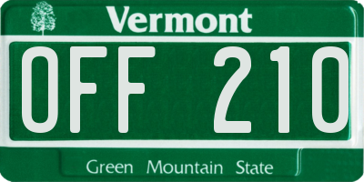VT license plate OFF210