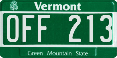 VT license plate OFF213
